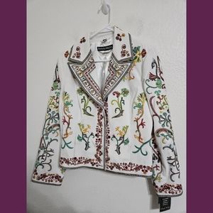 Pamela McCoy New with tags White Embroidered Jacket Sz Medium